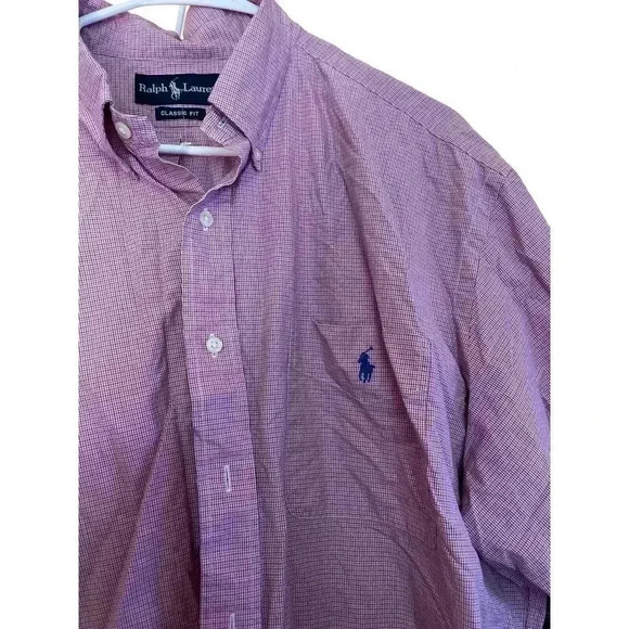 RALPH LAUREN SIZE XXL SHORT SLEEVES BLUE & PINK STRIPES BUTTON DOWN CLASSIC FIT - Picture 2 of 3